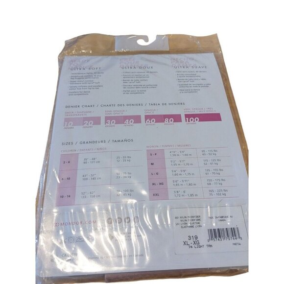 Mondor Ultra Soft Semi Opaque Tights 319 Light Tan Size XL Dance 40 Denier - Picture 2 of 6